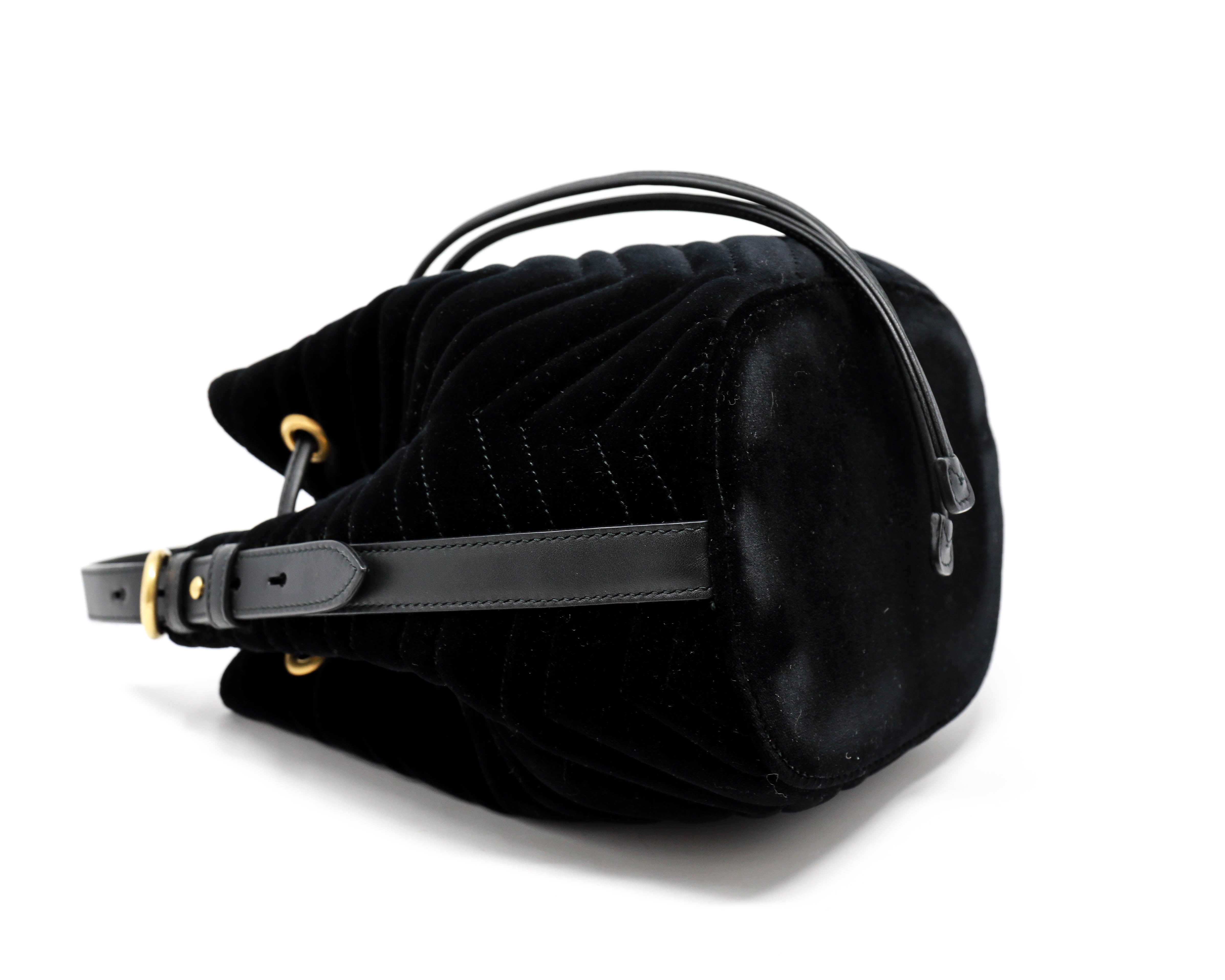 Gucci GG Marmont Black Velvet Chain Bucket Bag | Luxury Finds Consignment