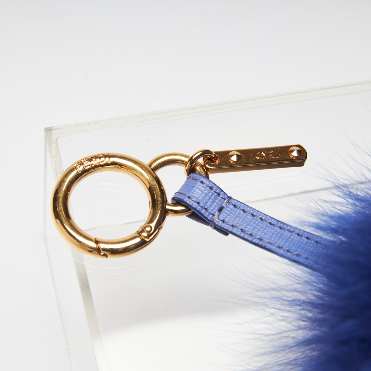 Fendi Blue Logo Fur Keychain Fendi