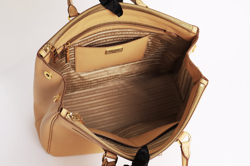 Prada Brown Saffiano Leather Galleria Large Tote Bag (Interior)