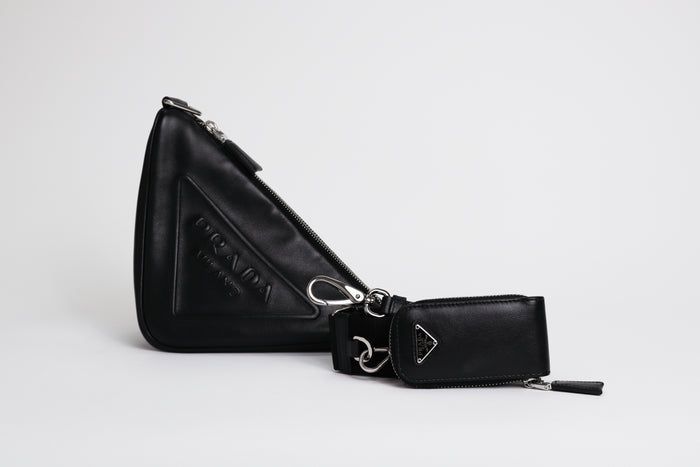 Prada Black Leather Triangle Messenger Bag (Front)