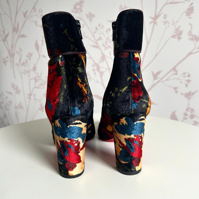 Velvet Floral Print Ankle Boots (back)
