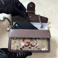 Pre-Loved XL Monogram Uncoated Canvas Mini Crossbody Chain Bag with Aged Silver Hardware, Sequin and Floral Embroidery. (Interior)