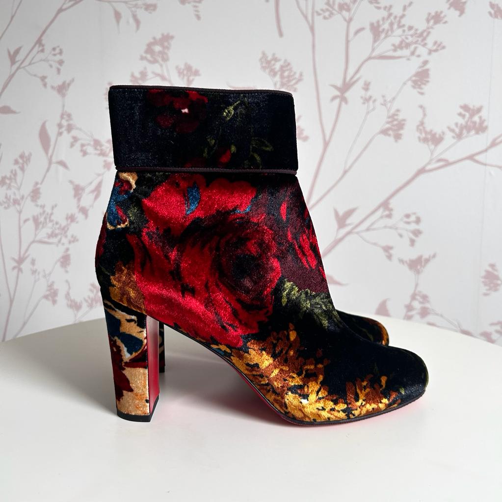 Velvet Floral Print Ankle Boots (side)