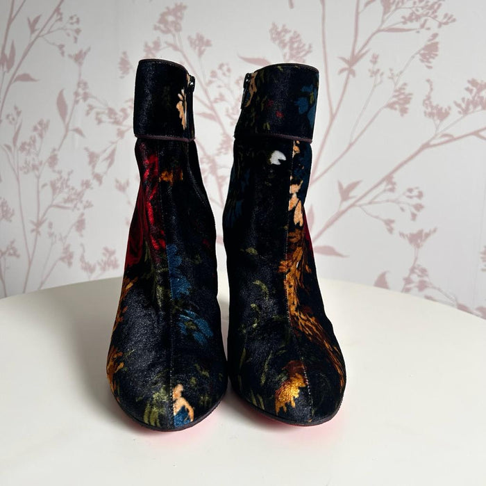 Velvet Floral Print Ankle Boots (front)