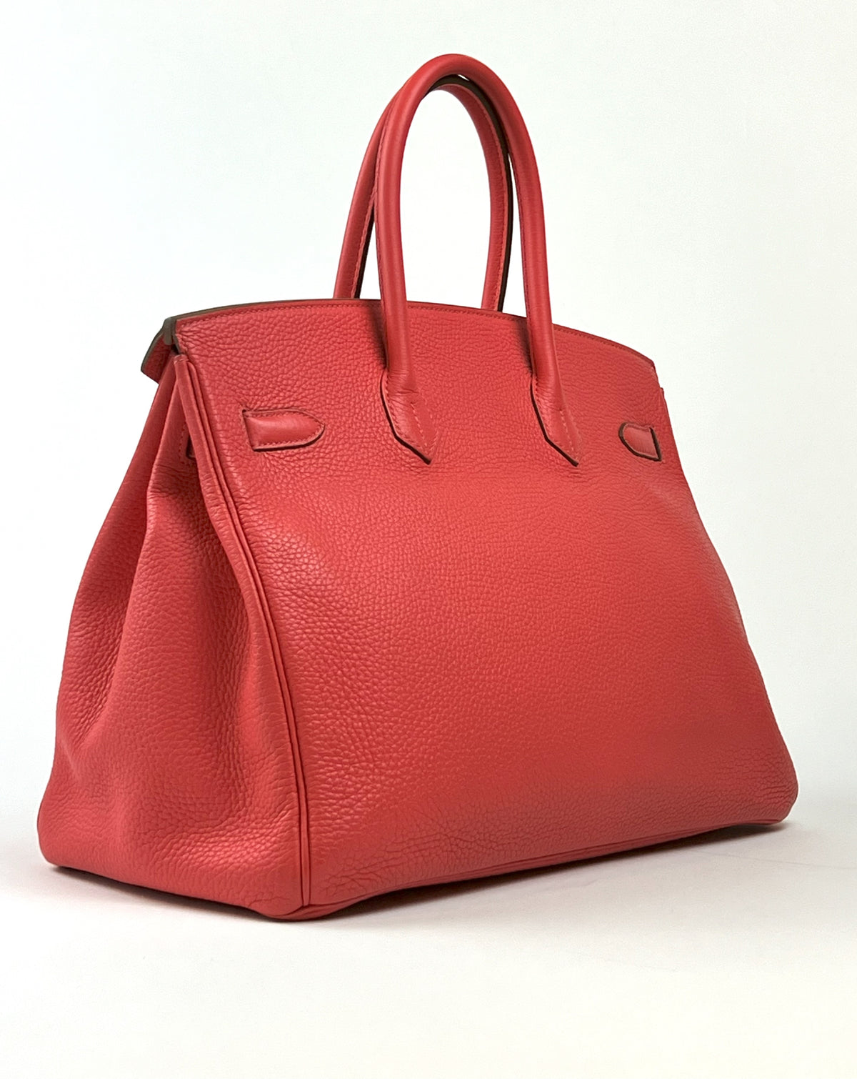 Excellent Pre-Loved Bright Rosy Red Grained Leather Top Handle Bag (back)