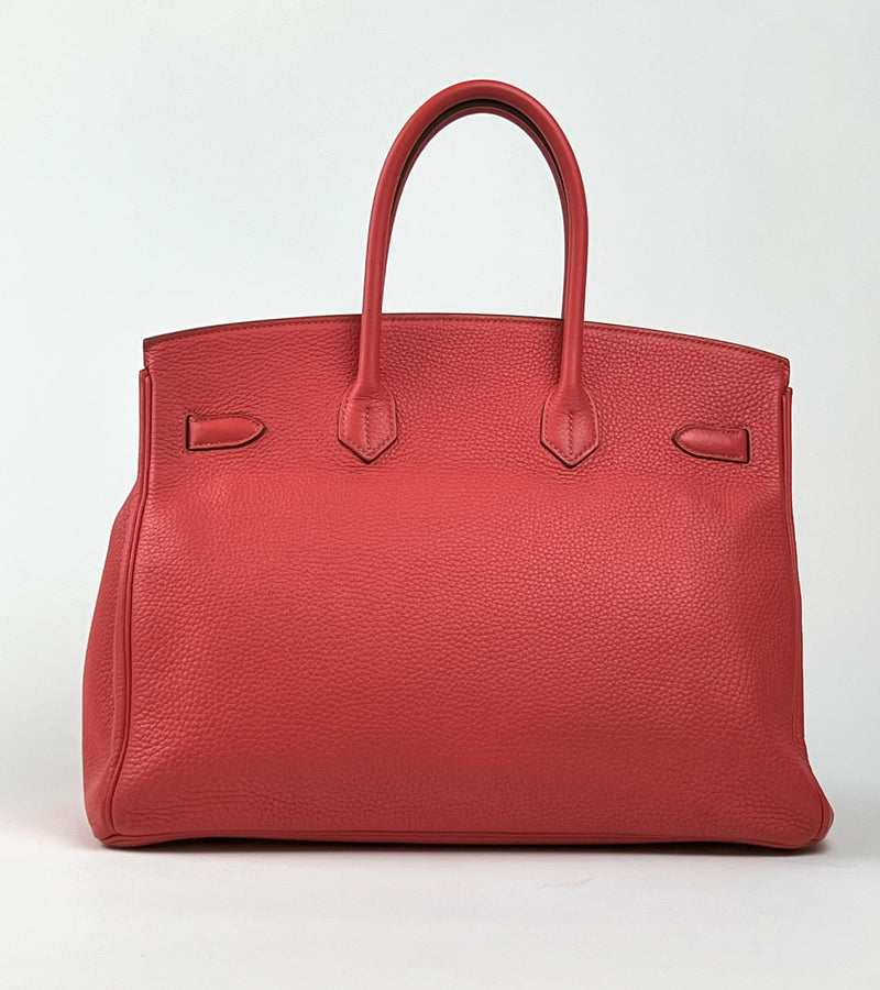 Excellent Pre-Loved Bright Rosy Red Grained Leather Top Handle Bag(back)