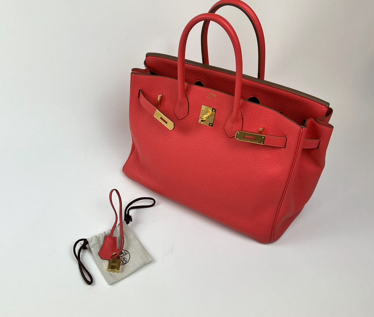 Excellent Pre-Loved Bright Rosy Red Grained Leather Top Handle Bag(accessories)