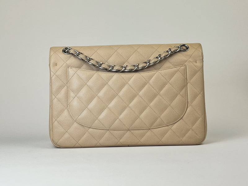 Excellent Pre-Loved Beige Quilted Pebbled Leather Large Double Flap Chain Bag(back)