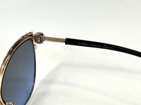 Excellent Pre-Loved Black Metal Frame with Blue Tinted Lenses Cat Eye Sunglasses. (close up)