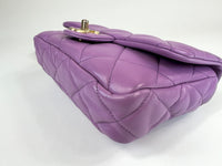 Excellent Pre-Loved Purple Lambskin Leather Flap Bag with Tonal Leather Interlaced Chunky Chain. (corner)