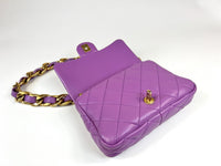 Excellent Pre-Loved Purple Lambskin Leather Flap Bag with Tonal Leather Interlaced Chunky Chain.(flap)