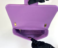 Excellent Pre-Loved Purple Lambskin Leather Flap Bag with Tonal Leather Interlaced Chunky Chain.(interior)