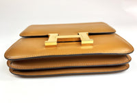 Pre-Loved Caramel Color Smooth Leather Flap Box Shaped Crossbody Bag.(bottom)