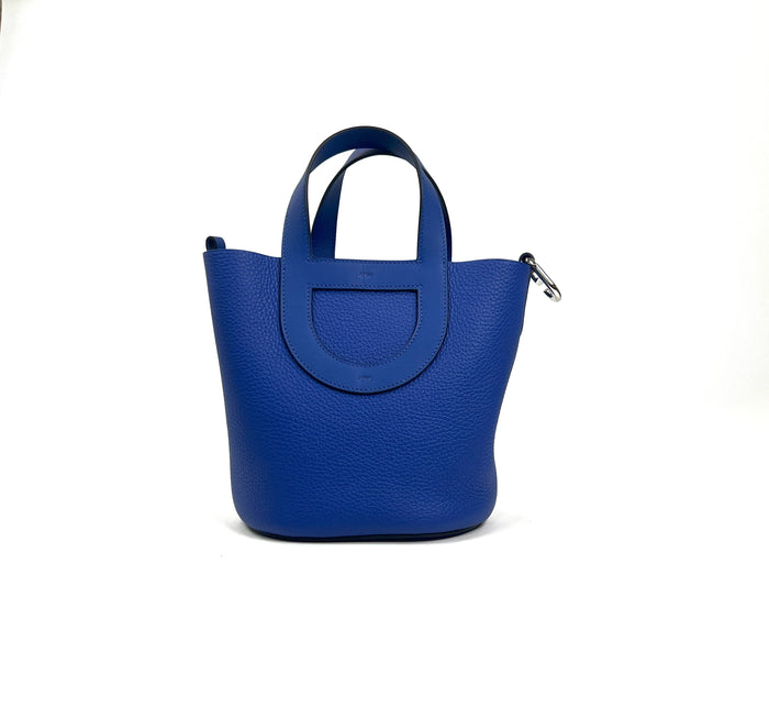 Excellent Pre-Loved Electric Blue Grained Leather Soft Open Tote Bag. (Front)