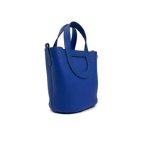 Excellent Pre-Loved Electric Blue Grained Leather Soft Open Tote Bag.(side)