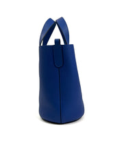 Excellent Pre-Loved Electric Blue Grained Leather Soft Open Tote Bag.(side)