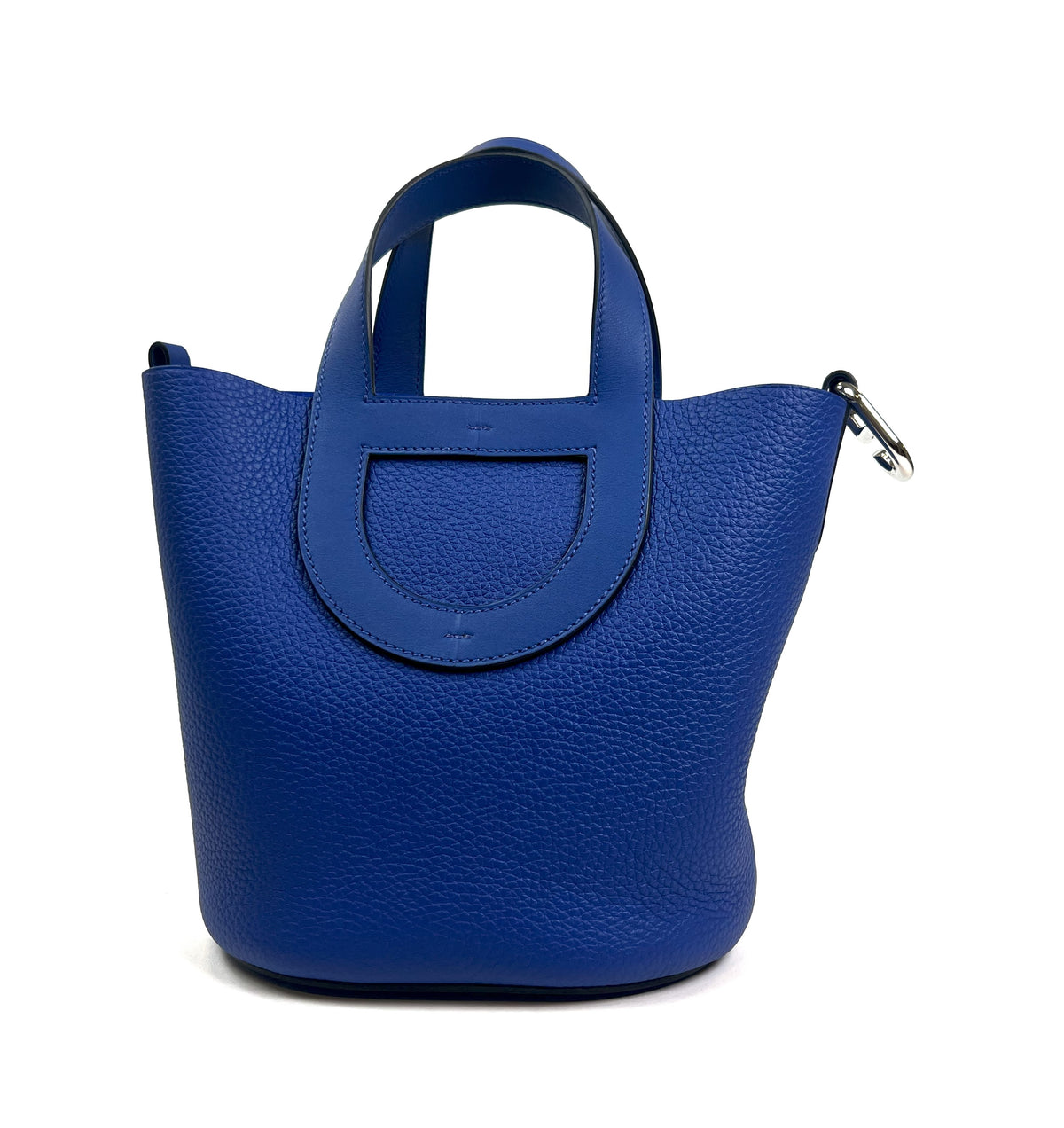 Excellent Pre-Loved Electric Blue Grained Leather Soft Open Tote Bag.(back)