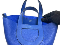 Excellent Pre-Loved Electric Blue Grained Leather Soft Open Tote Bag. (stamp)