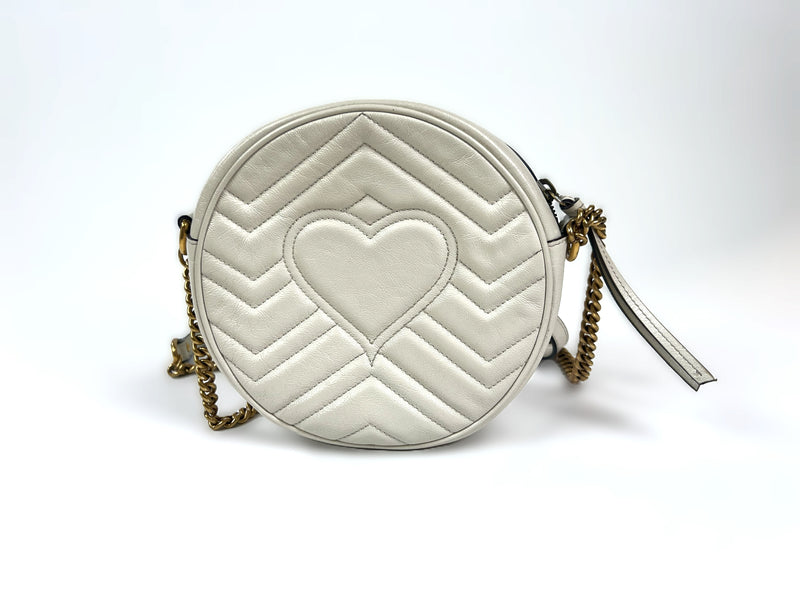 Excellent Pre-Loved White Leather Round Chain Bag(back)