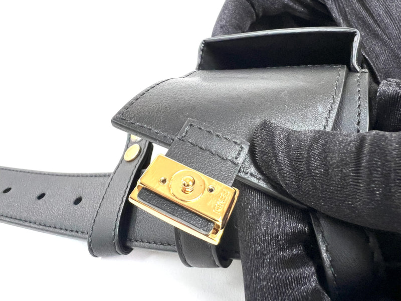 Excellent Pre-Loved Black Smooth Leather Dual Pouch Belt Bag. (clasp)