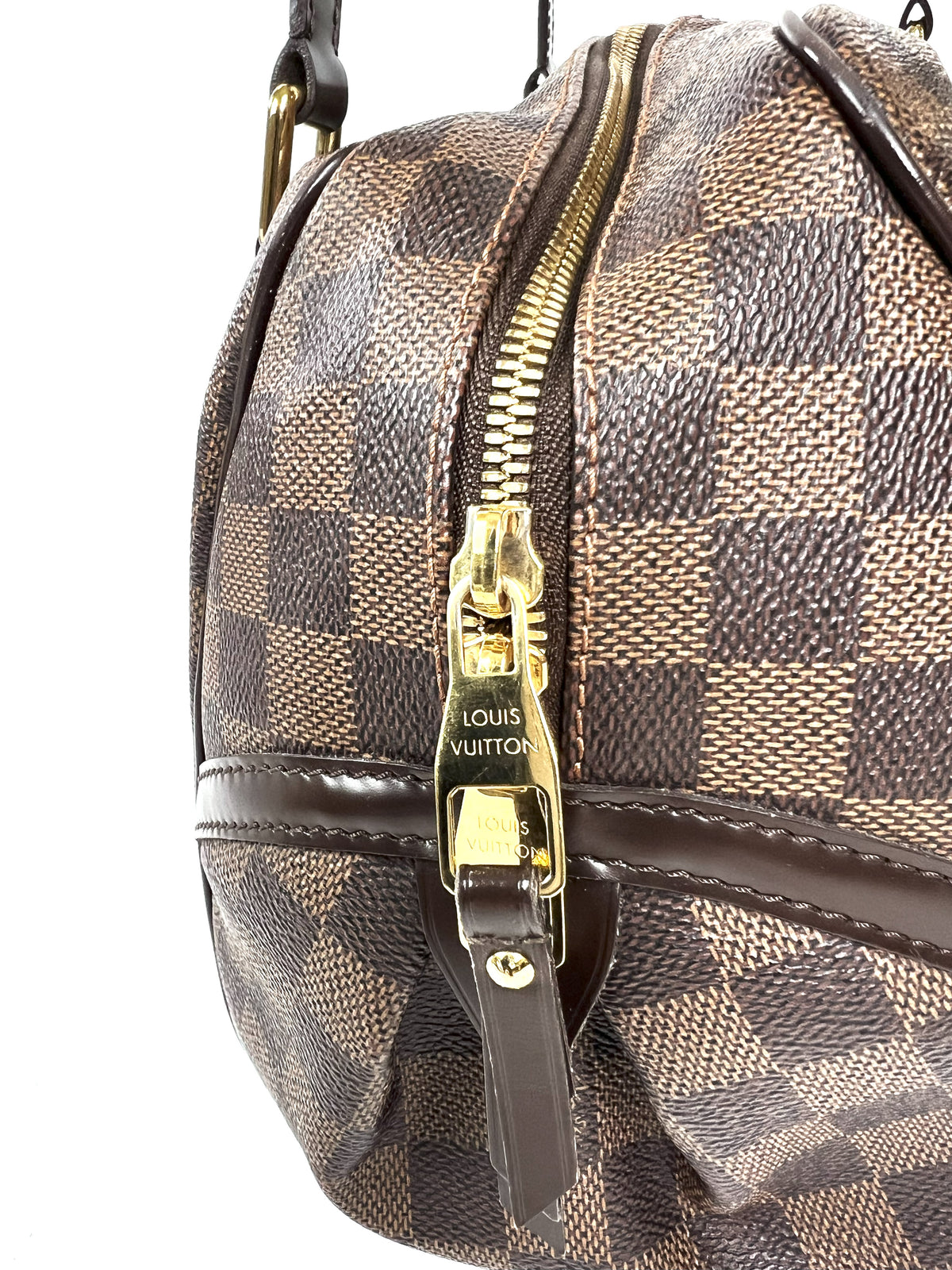Pre-Loved Brown Checker Pattern Coated Cotton Canvas Shoulder Bag.(zipper)