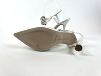 Excellent Pre-Loved White Satin Point Toe Heels with Crystal Embellished Ankle Straps.(bottom)