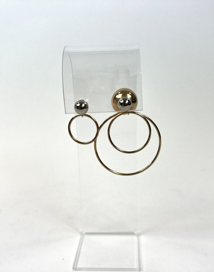 Excellent Pre-Loved Gold/Rose Gold/Silver Tone Asymmetrical Hoop and Faux Pearl Earrings.  (front)