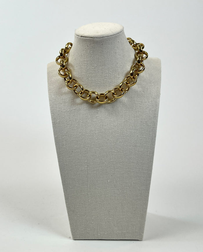 Excellent Pre-Loved Yellow Gold Tone Chunky Chain Short Necklace(front)