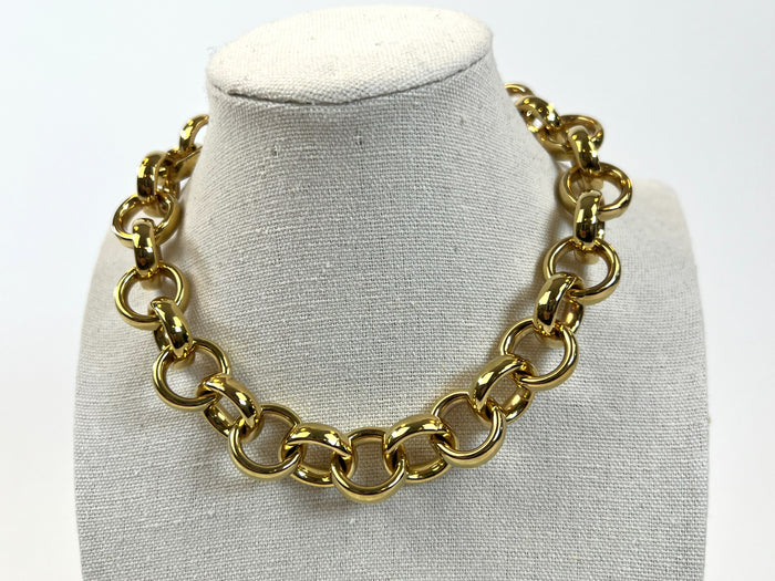 Excellent Pre-Loved Yellow Gold Tone Chunky Chain Short Necklace (Front)