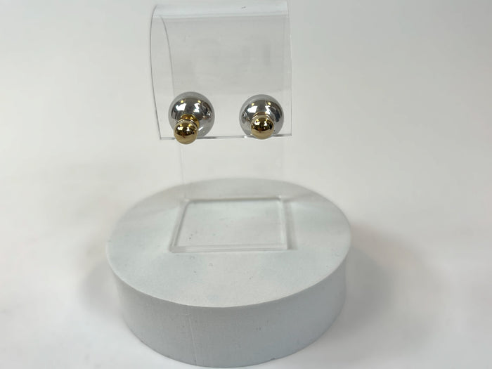 Pre-Loved Gold and Silver Tone Double Headed Stud Earrings.  (front)