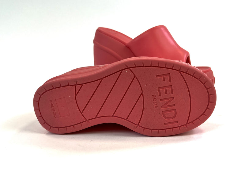 Excellent Pre-Loved Bubblegum Pink Leather and Rubber Wedge Platform Sandals.(bottom)