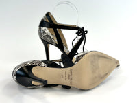 Excellent Pre-Loved Exotic Leather with Black Leather Details Point Toe Strappy Heels.(bottom)
