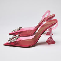 Amina Muaddi Hot Pink PVC Sling Back Heels Size 40(side)