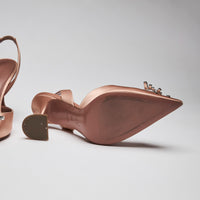 Amina Muaddi Beige Satin Begum Sling Back Pumps  (bottom)