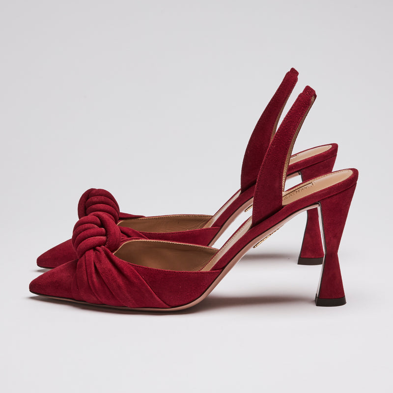 Aquazurra Red Suede Slingback Heels with Knot Detail Size 40