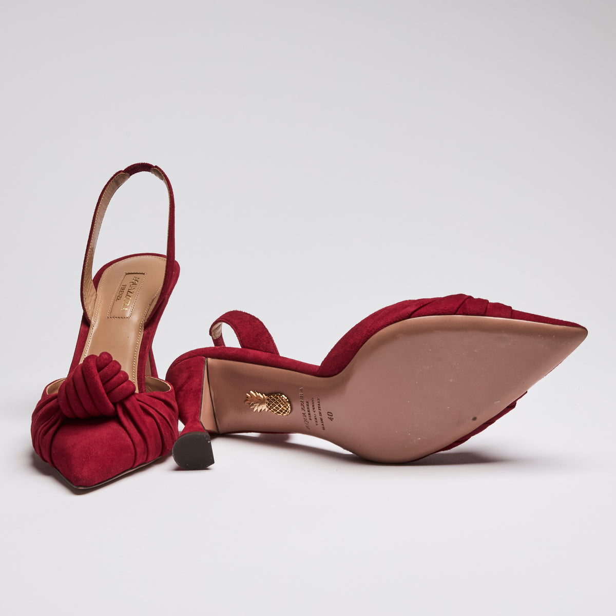 Aquazurra Red Suede Slingback Heels with Knot Detail Size 40