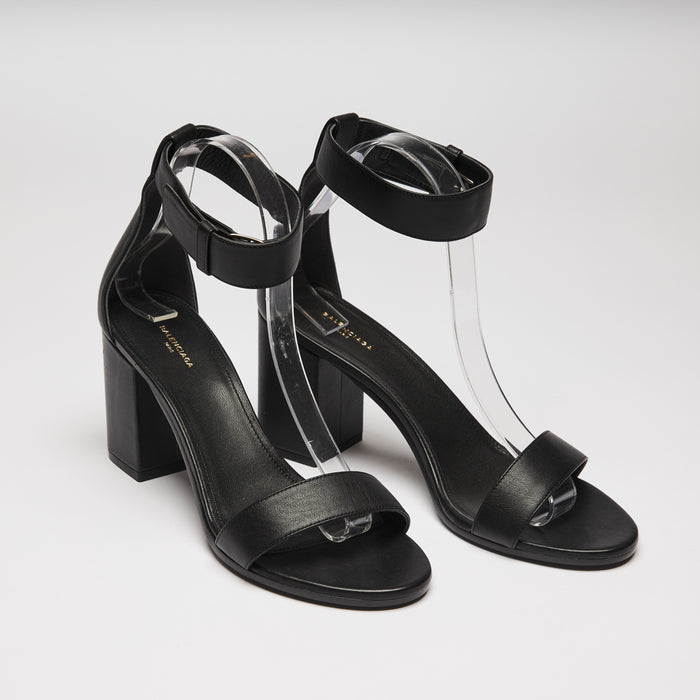 Balenciaga Black Leather Buckle Sandals (front)