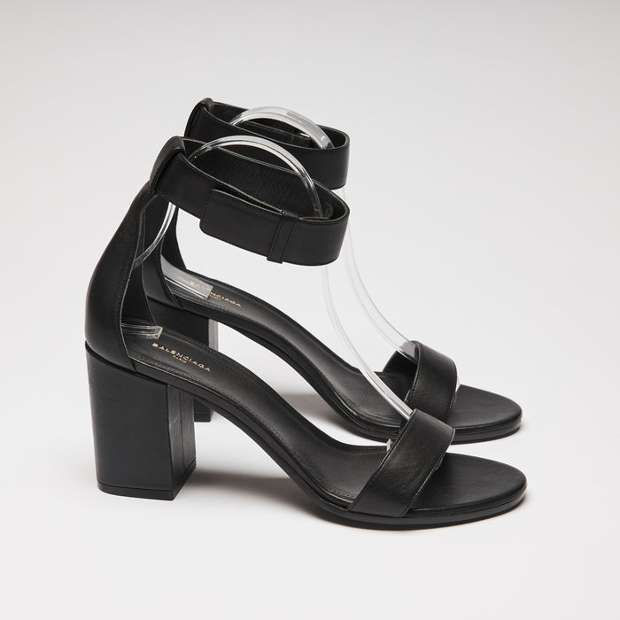 Balenciaga Black Leather Buckle Sandals (side)