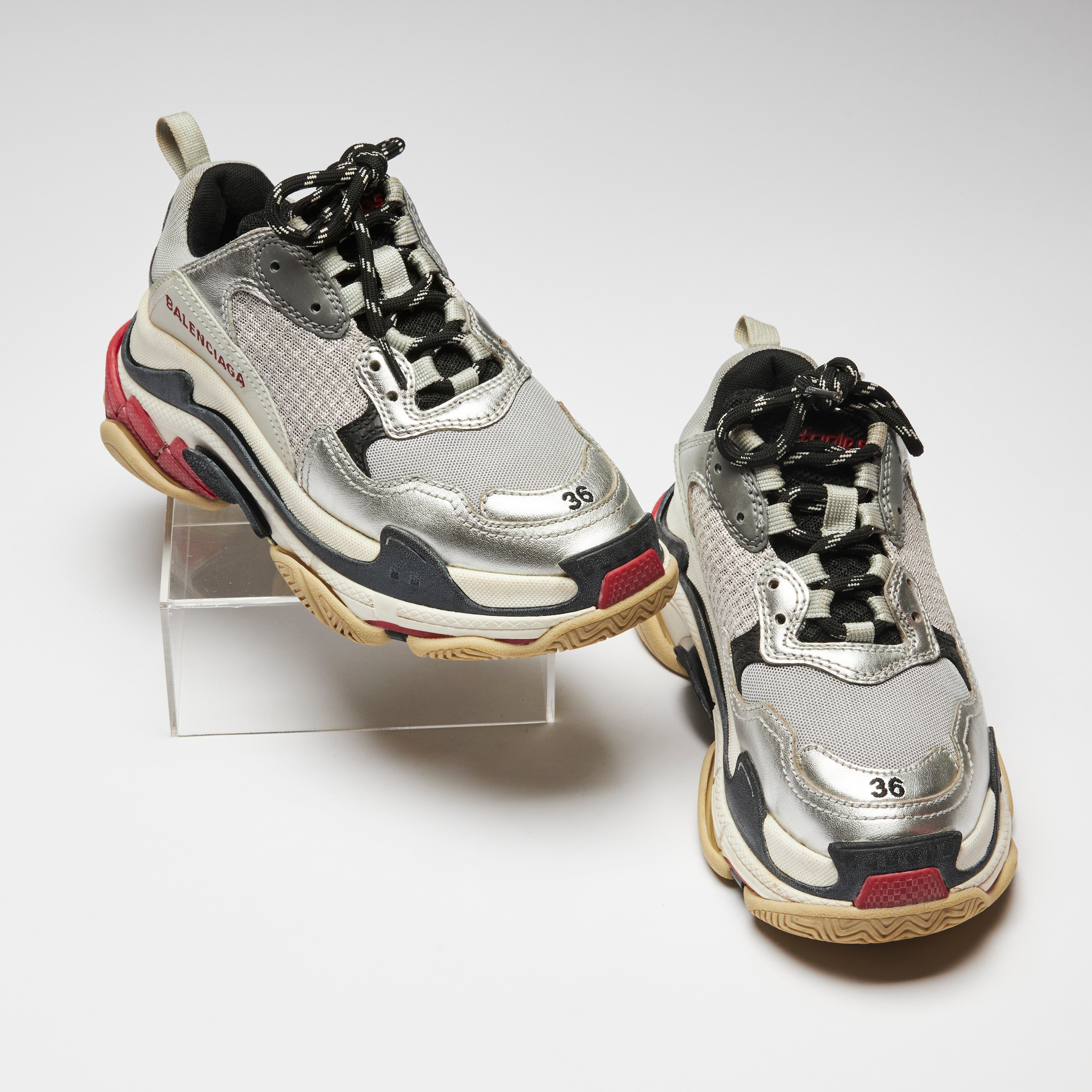 Balenciaga Triple S Silver Red Sneakers | Luxury Finds Consignment