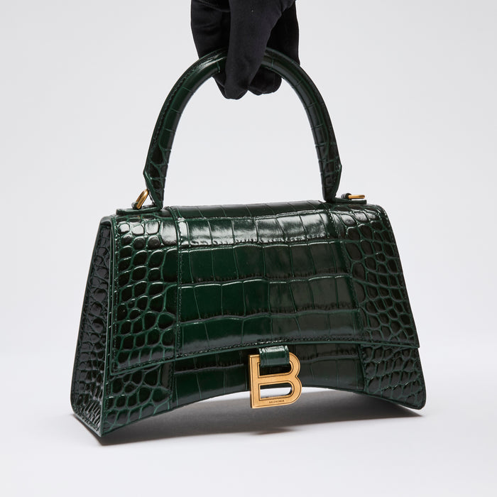 Balenciaga  Green Croc Embossed Hourglass Bag Small (Front)