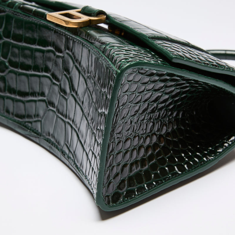 Balenciaga  Green Croc Embossed Hourglass Bag Small (Corner)