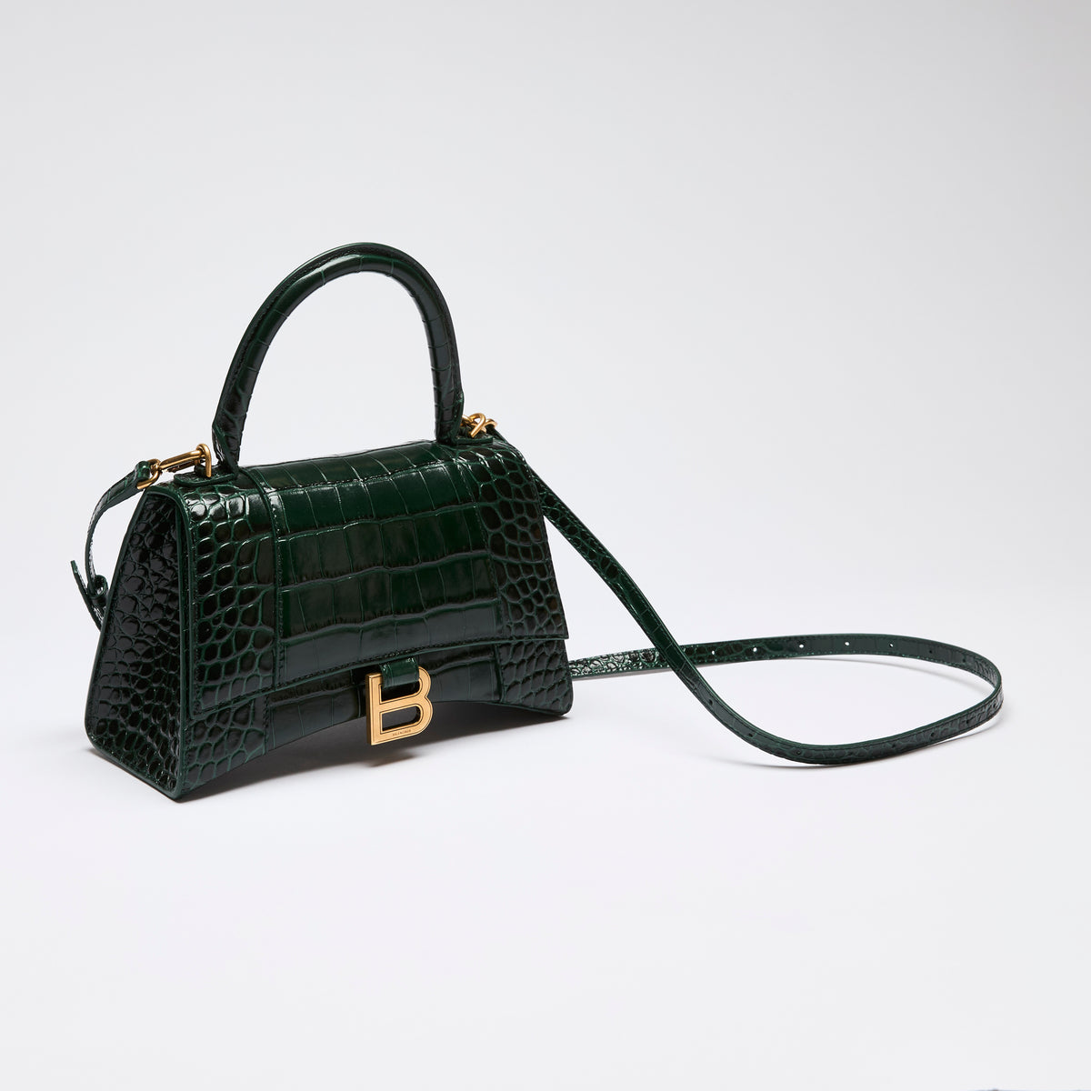 Balenciaga  Green Croc Embossed Hourglass Bag Small (Front)