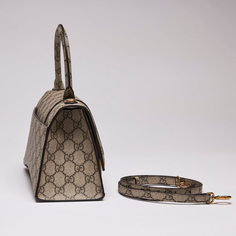 Balenciaga X GUCCI GG Supreme Monogram Small Hourglass Top Handle Bag Beige (Side)