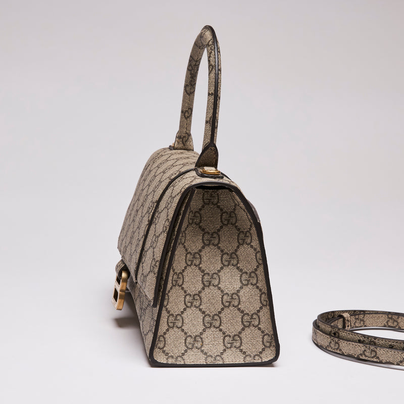 Balenciaga X GUCCI GG Supreme Monogram Small Hourglass Top Handle Bag Beige (Side)