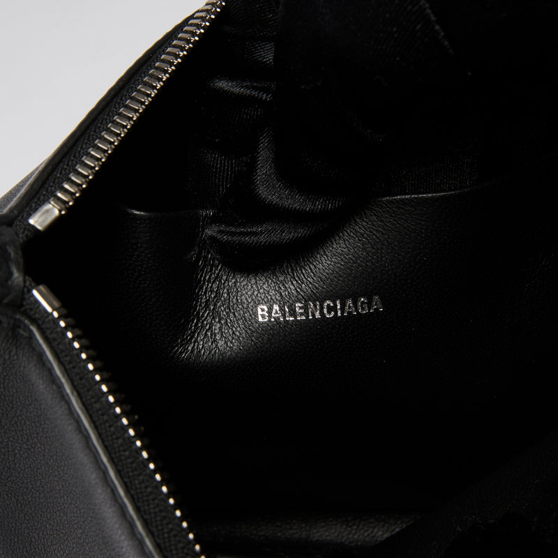 Balenciaga Grained Calfskin Logo Zip Holder Black White