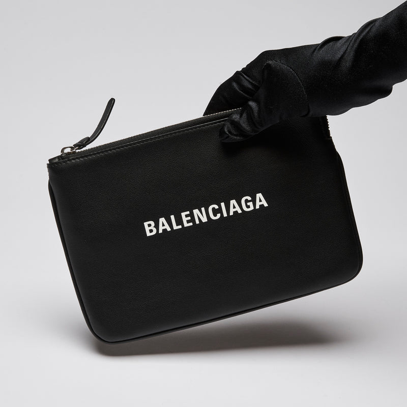 Balenciaga Grained Calfskin Logo Zip Holder Black White