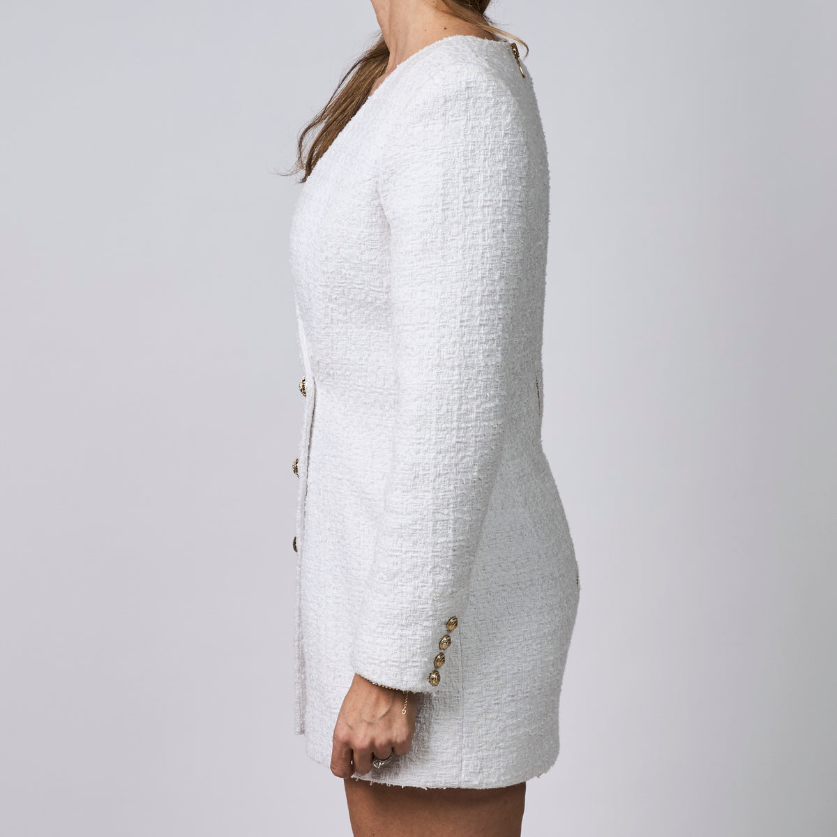 Balmain White Tweed Blazer Dress Size 44