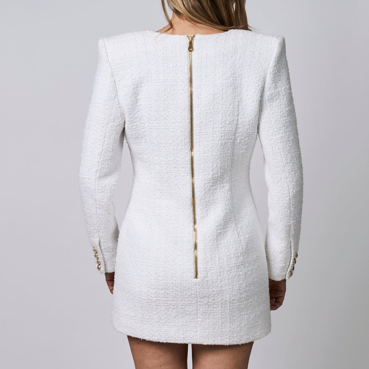 Balmain White Tweed Blazer Dress Size 44