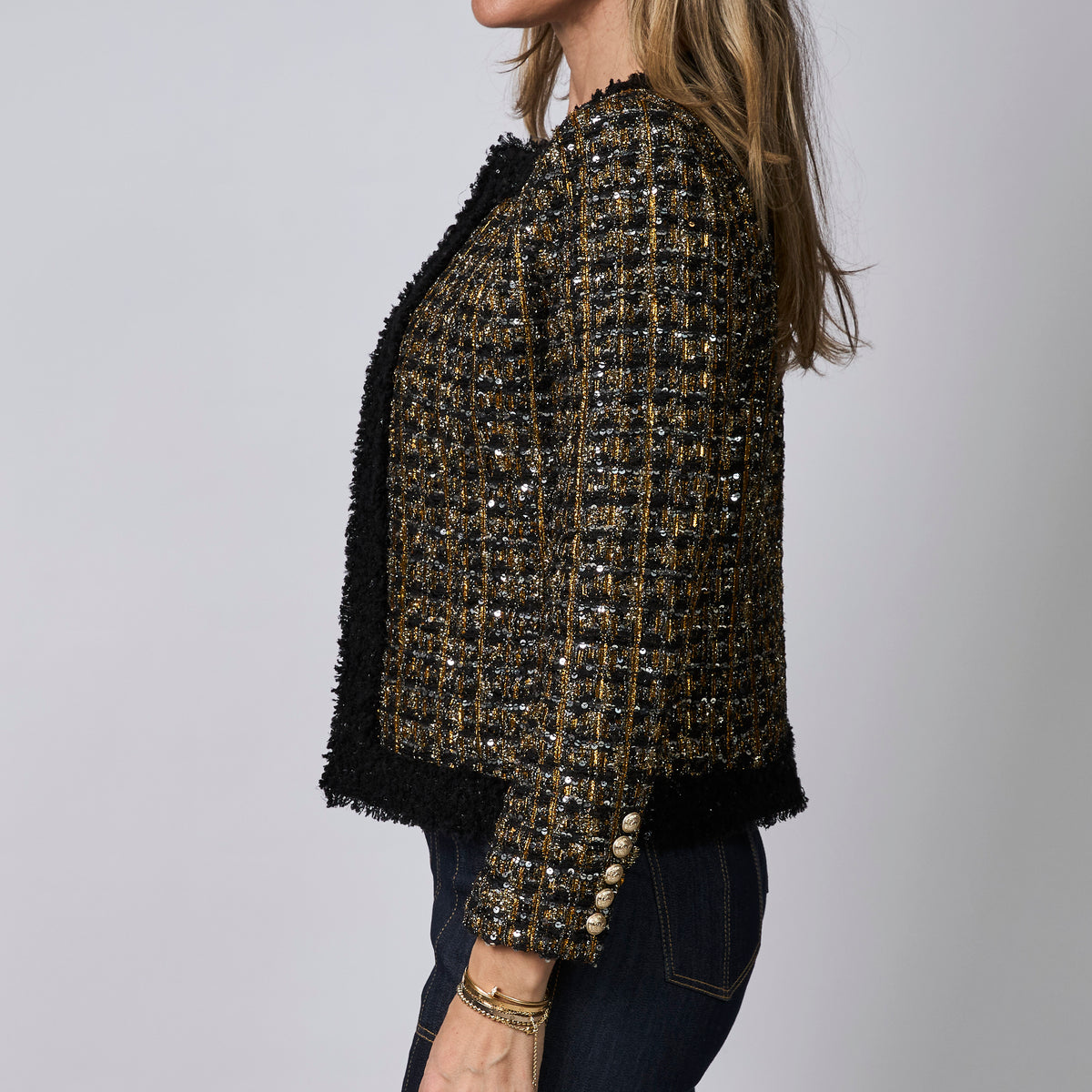 Balmain Black & Multicolour Metallic Tweed Jacket Size 36