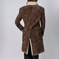 Balmain Brown Suede & Ivory Sheepskin Coat Size 44